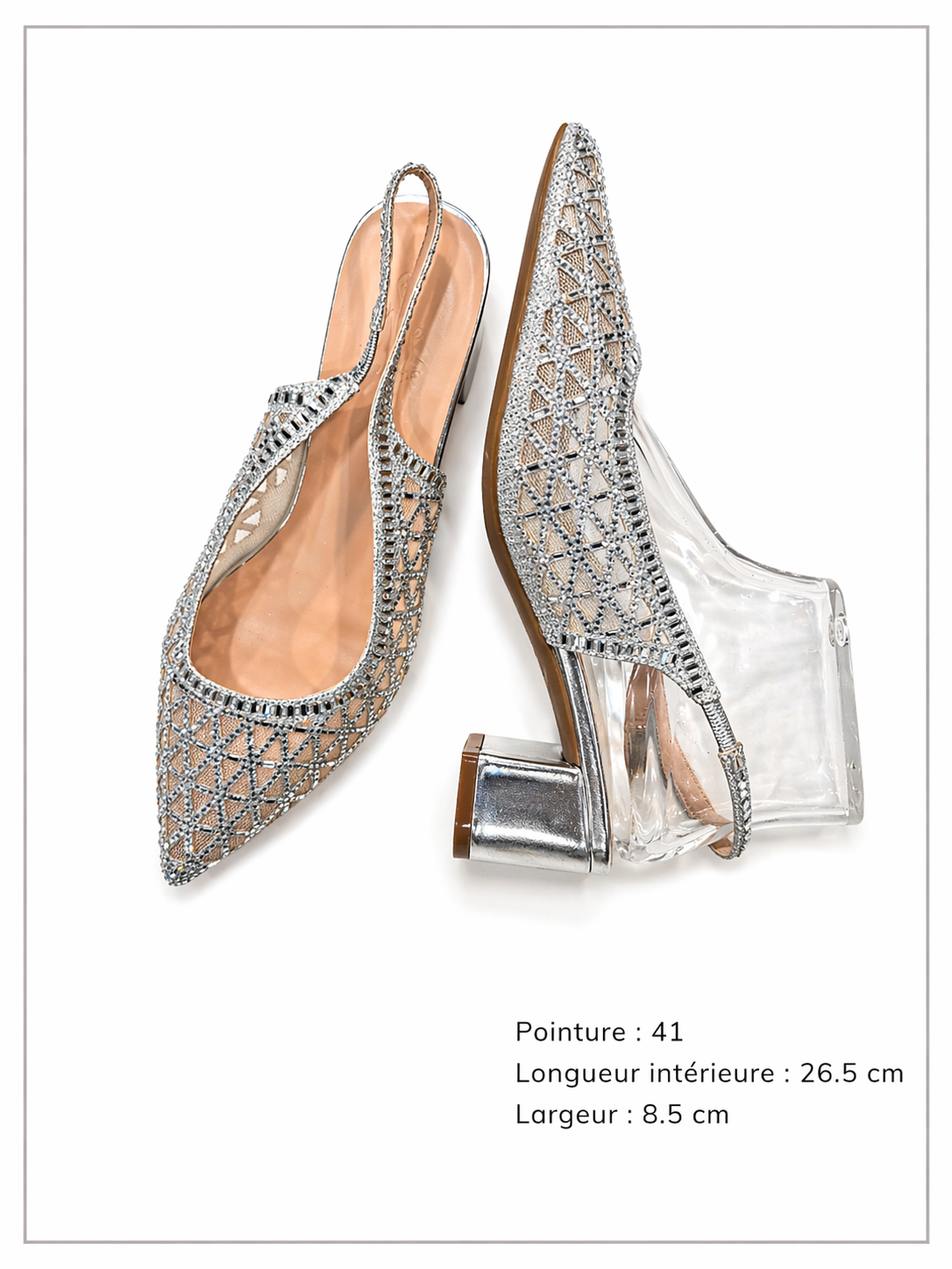Escarpins slingback à strass – talon 6 cm – tailles 41-43