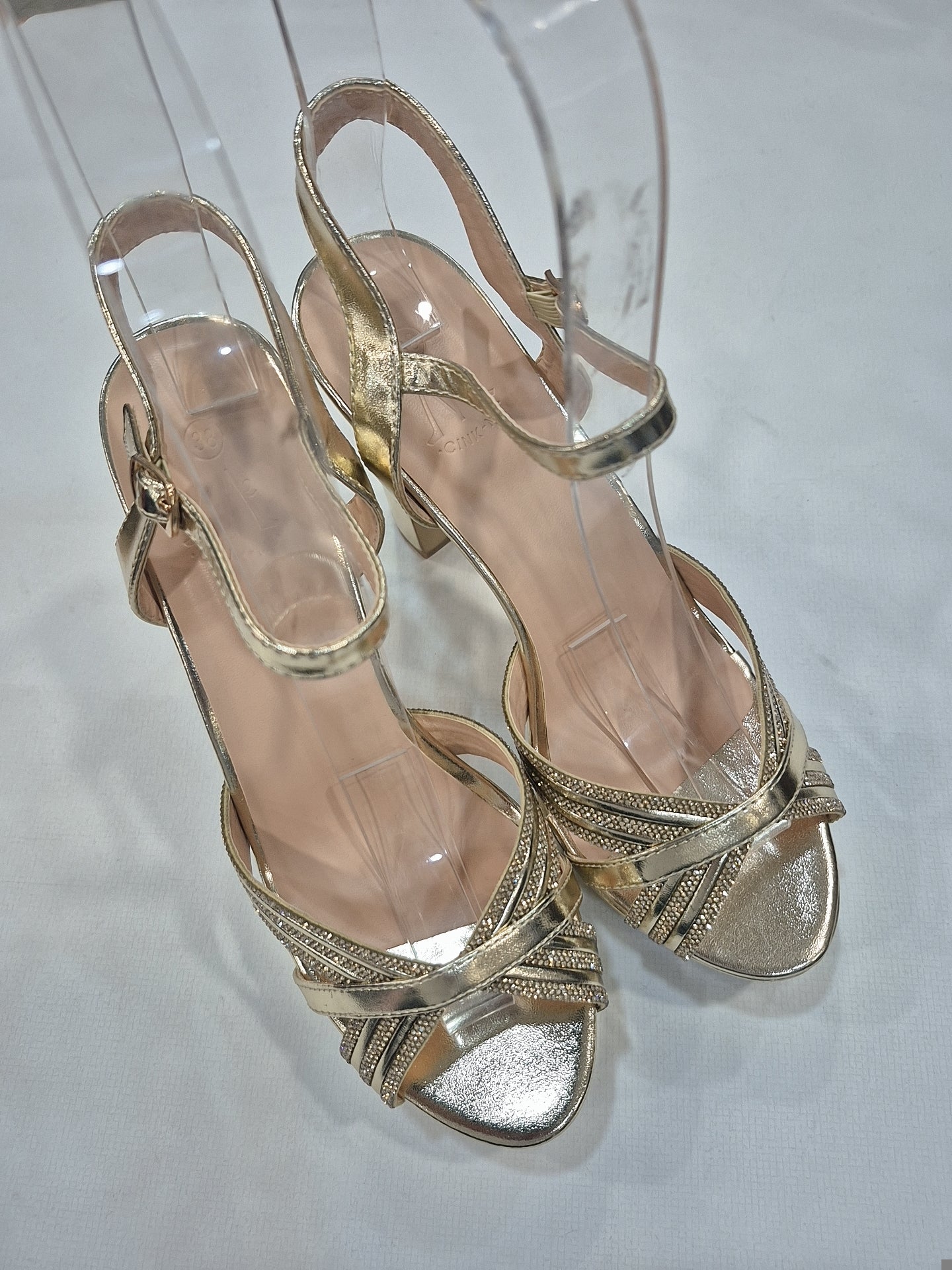 Sandales à Talons Élégantes Brillantes – Noir & Doré | Talon 12 cm | Tailles 36–41