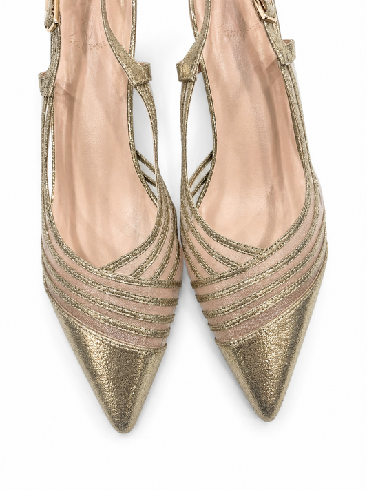 Escarpins slingback femme dorés à bout pointu avec talon 6 cm (Tailles 41–44)