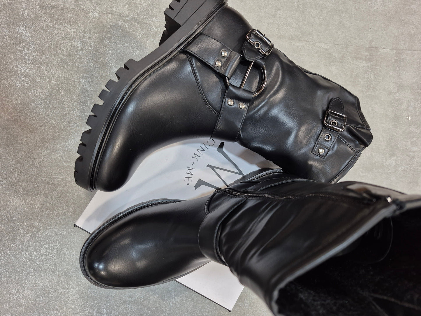 Women's black faux leather boots