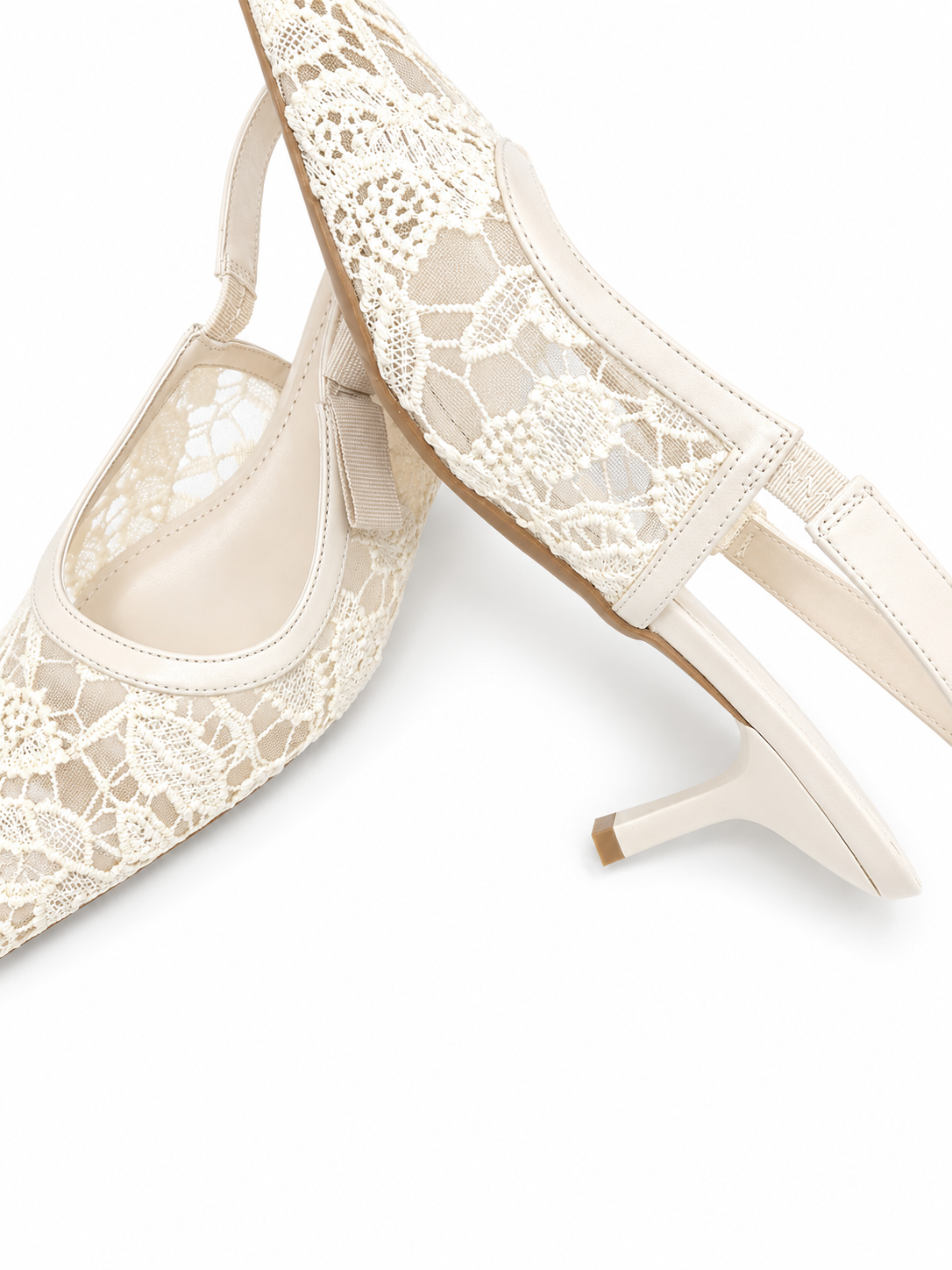 Escarpins Slingback en Dentelle Élégante – Noir & Beige | Talon 6 cm | Tailles 41–44