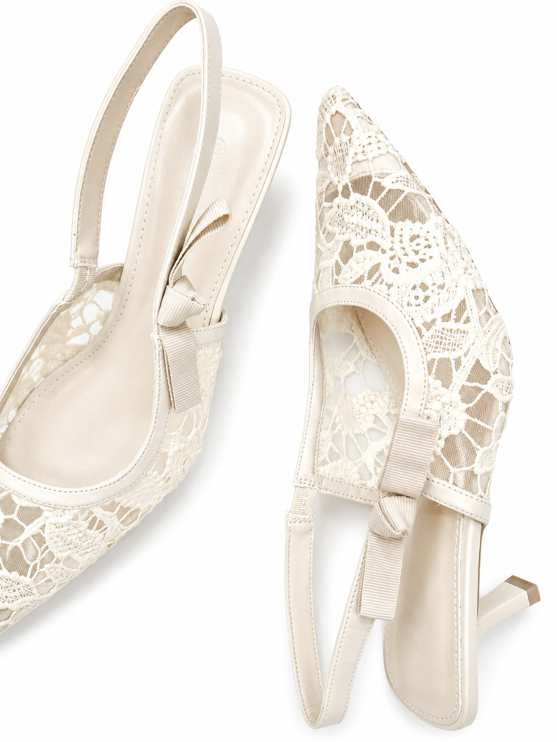 Escarpins Slingback en Dentelle Élégante – Noir & Beige | Talon 6 cm | Tailles 41–44