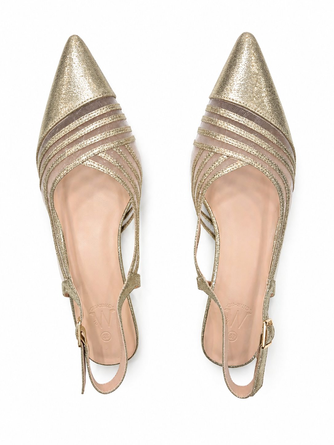 Escarpins slingback femme dorés à bout pointu avec talon 6 cm (Tailles 41–44)