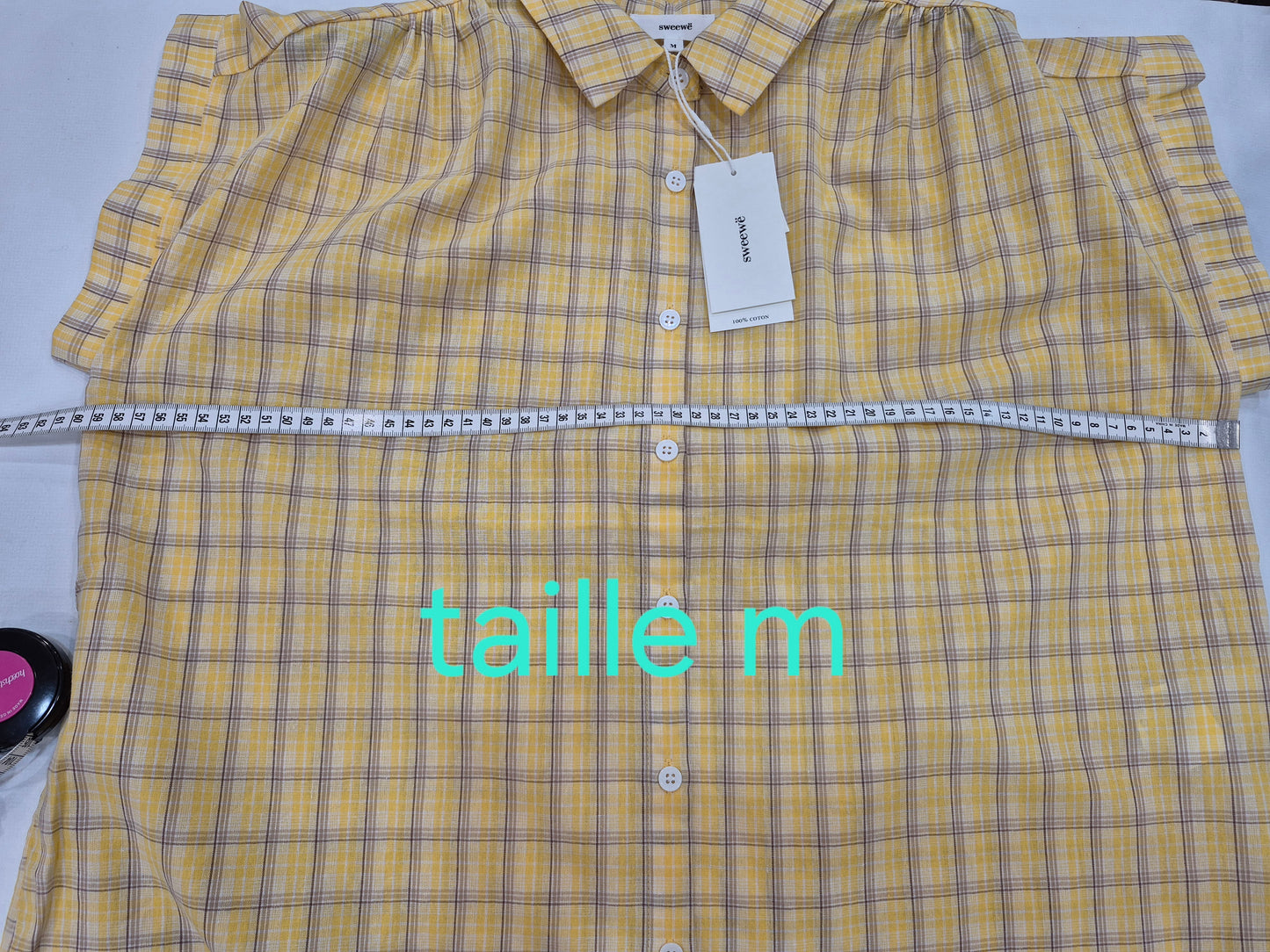 Chemisier Femme à Carreaux 100% Coton – Coupe Ample Décontractée Jaune | Tailles S à L