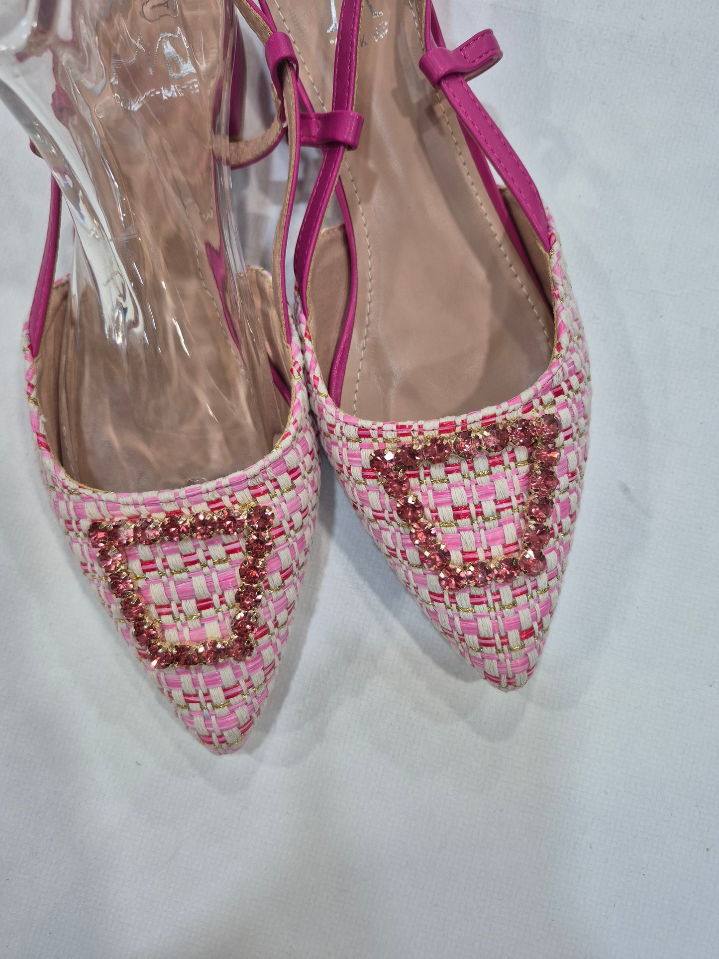 Chaussures plates femme slingback rose tressées à bout pointu (41–44)