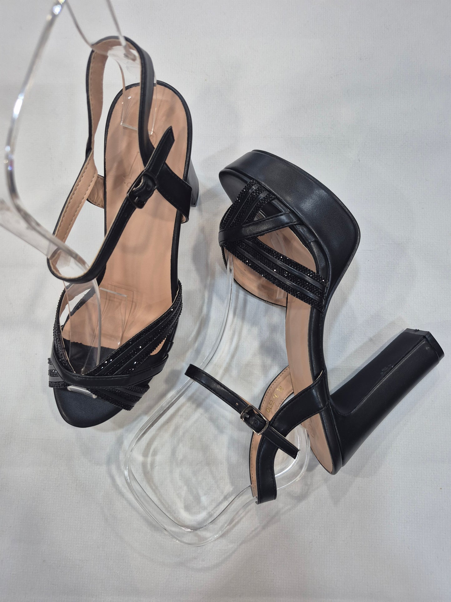Sandales à Talons Élégantes Brillantes – Noir & Doré | Talon 12 cm | Tailles 36–41