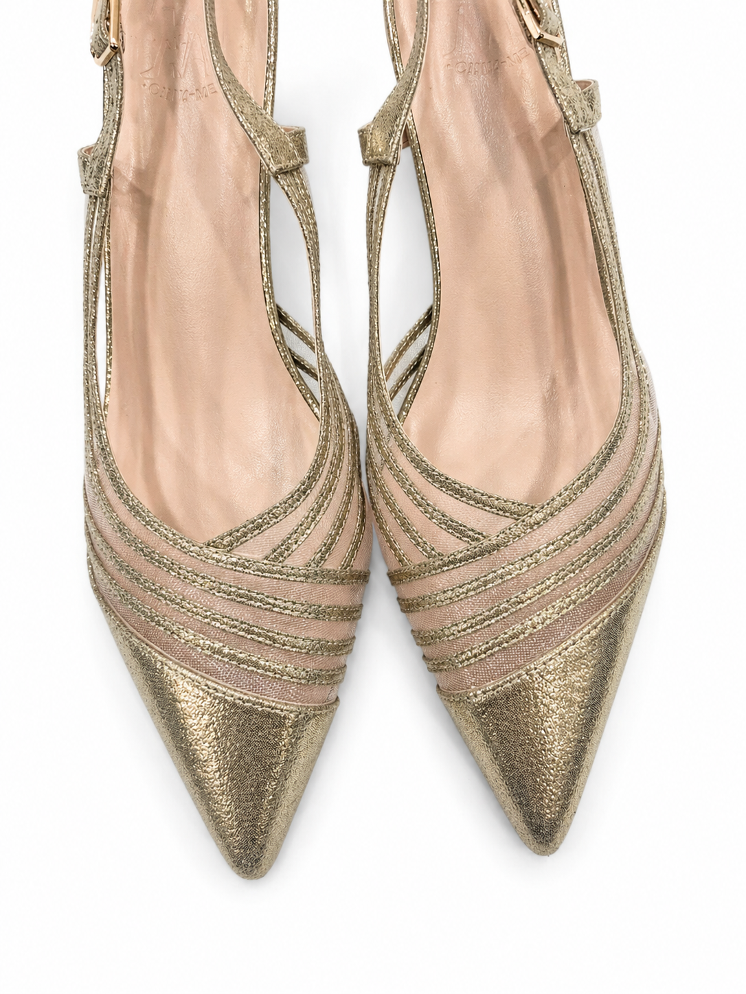 Escarpins slingback femme dorés à bout pointu avec talon 6 cm (Tailles 41–44)
