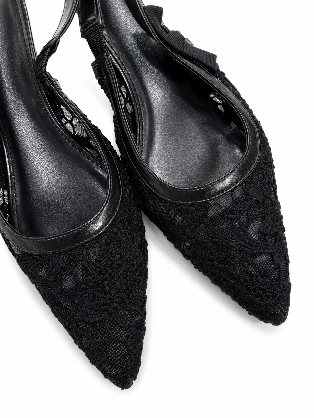 Escarpins Slingback en Dentelle Élégante – Noir & Beige | Talon 6 cm | Tailles 41–44
