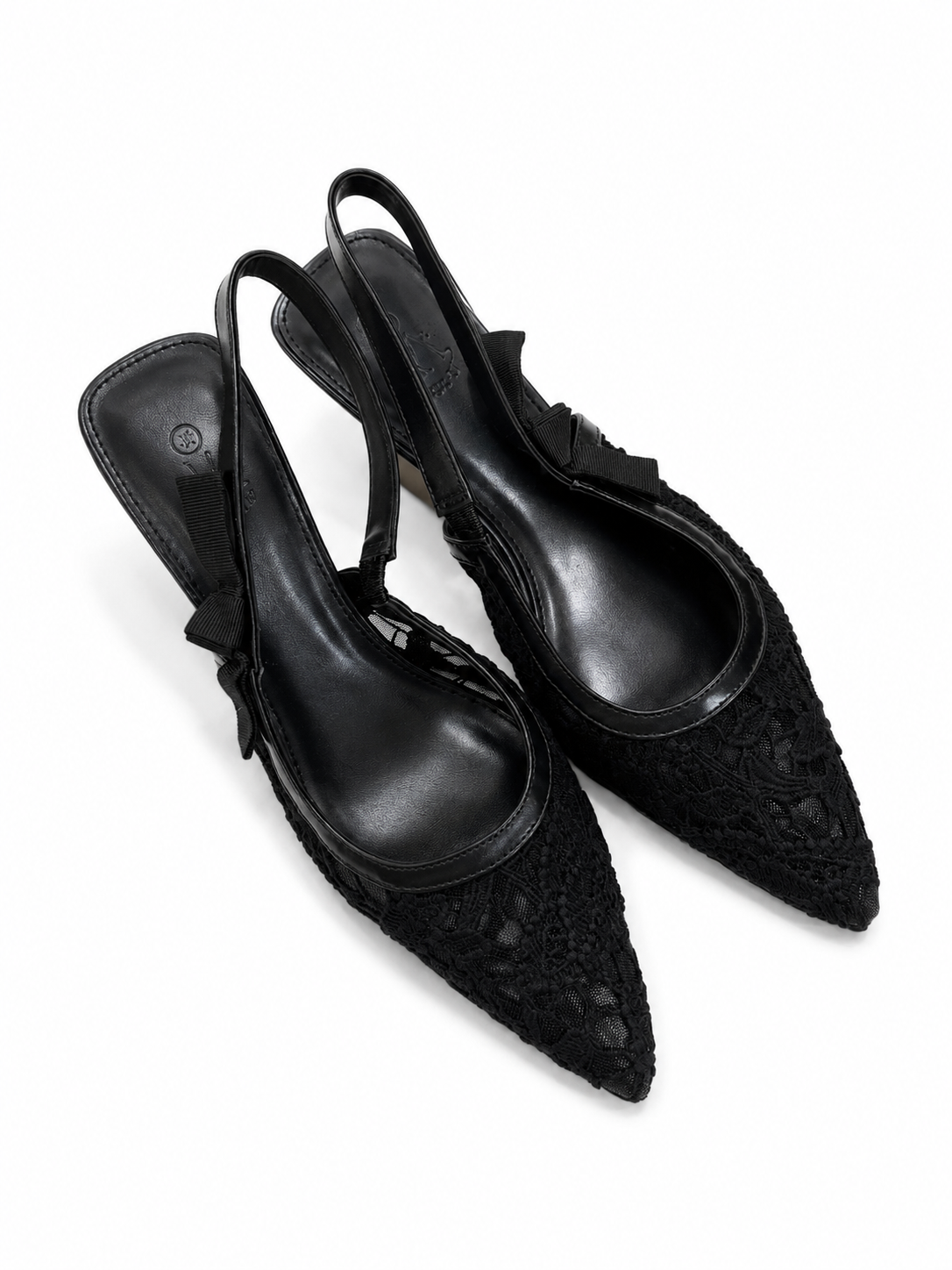 Escarpins Slingback en Dentelle Élégante – Noir & Beige | Talon 6 cm | Tailles 41–44
