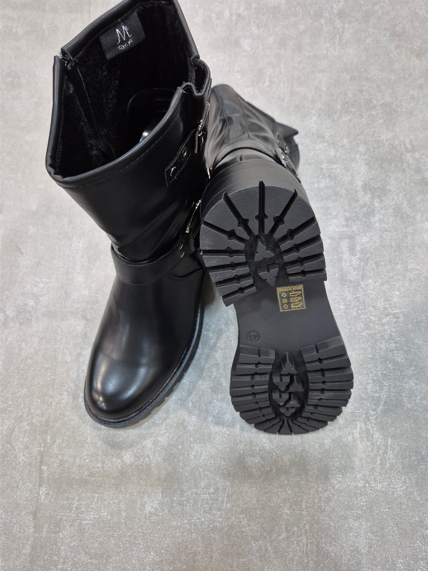 Women's black faux leather boots