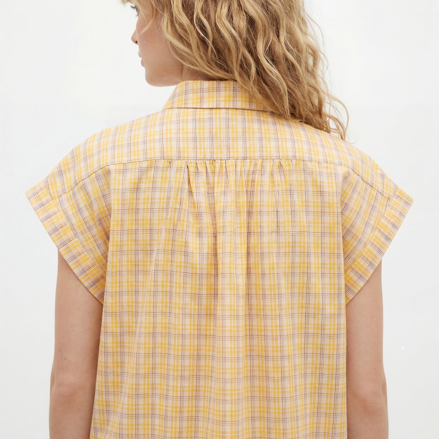 Chemisier Femme à Carreaux 100% Coton – Coupe Ample Décontractée Jaune | Tailles S à L