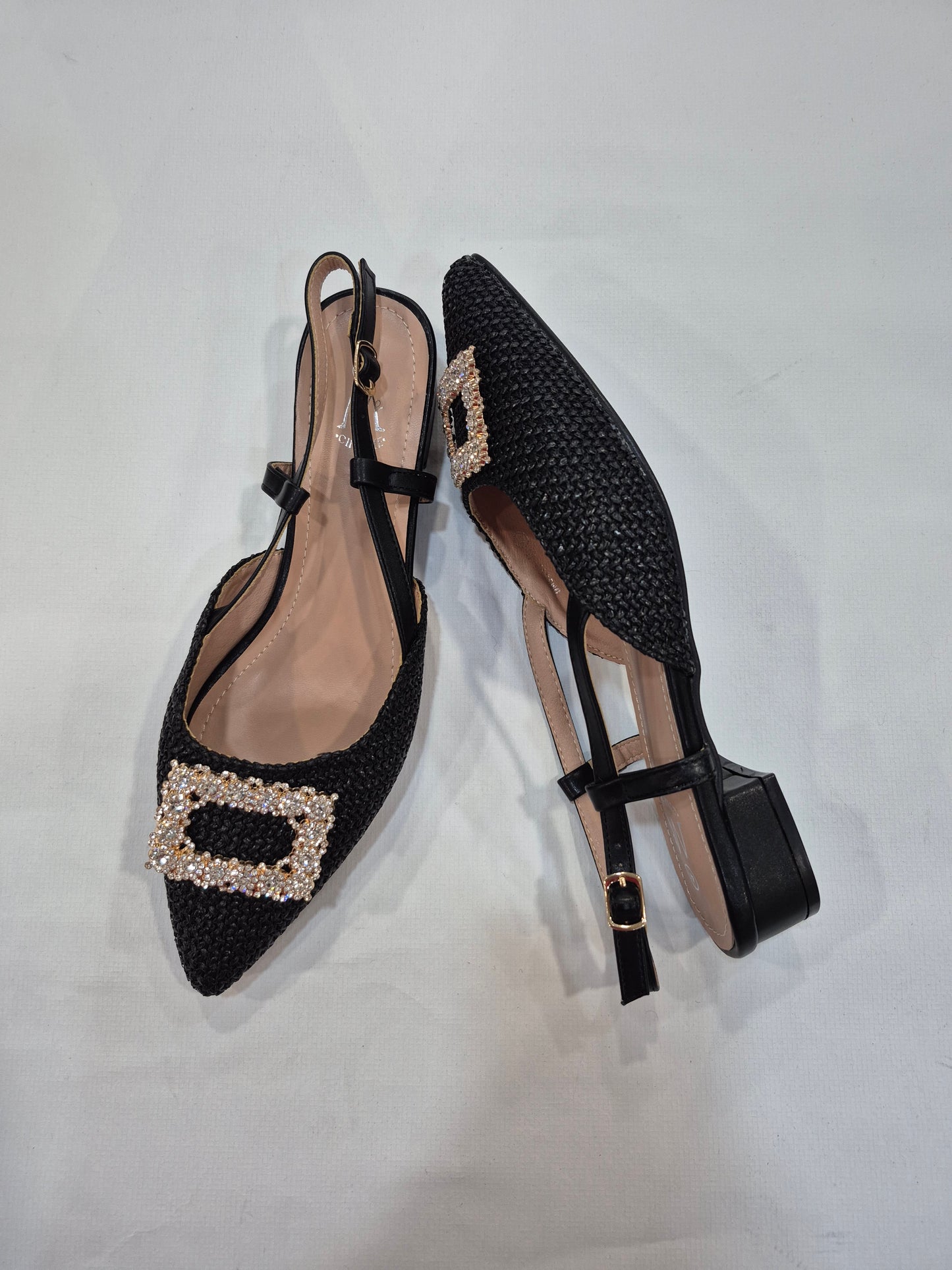 Escarpins Slingback Élégants avec Boucle Strass – Talon 3 cm (EU 41–44)