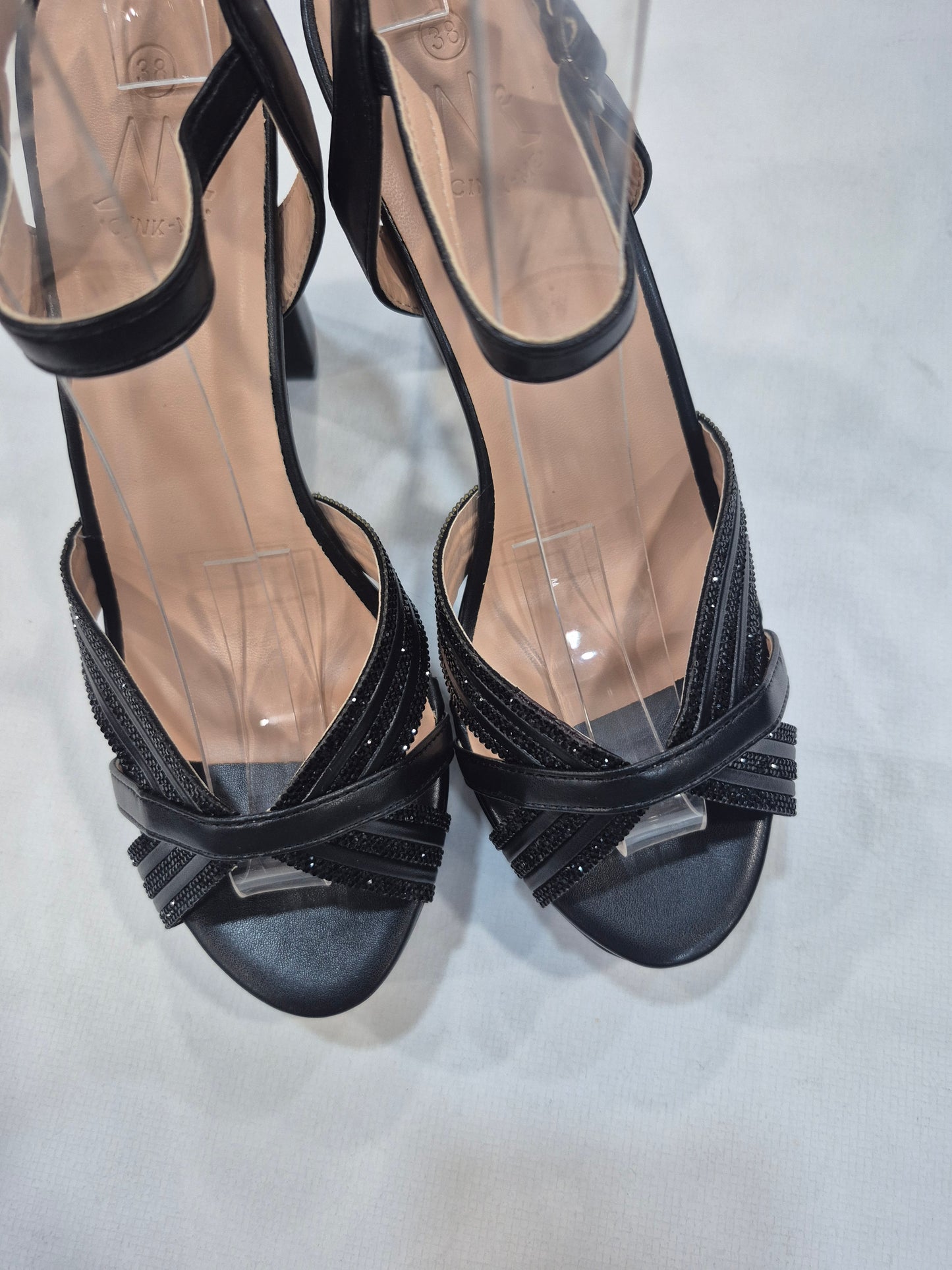 Sandales à Talons Élégantes Brillantes – Noir & Doré | Talon 12 cm | Tailles 36–41