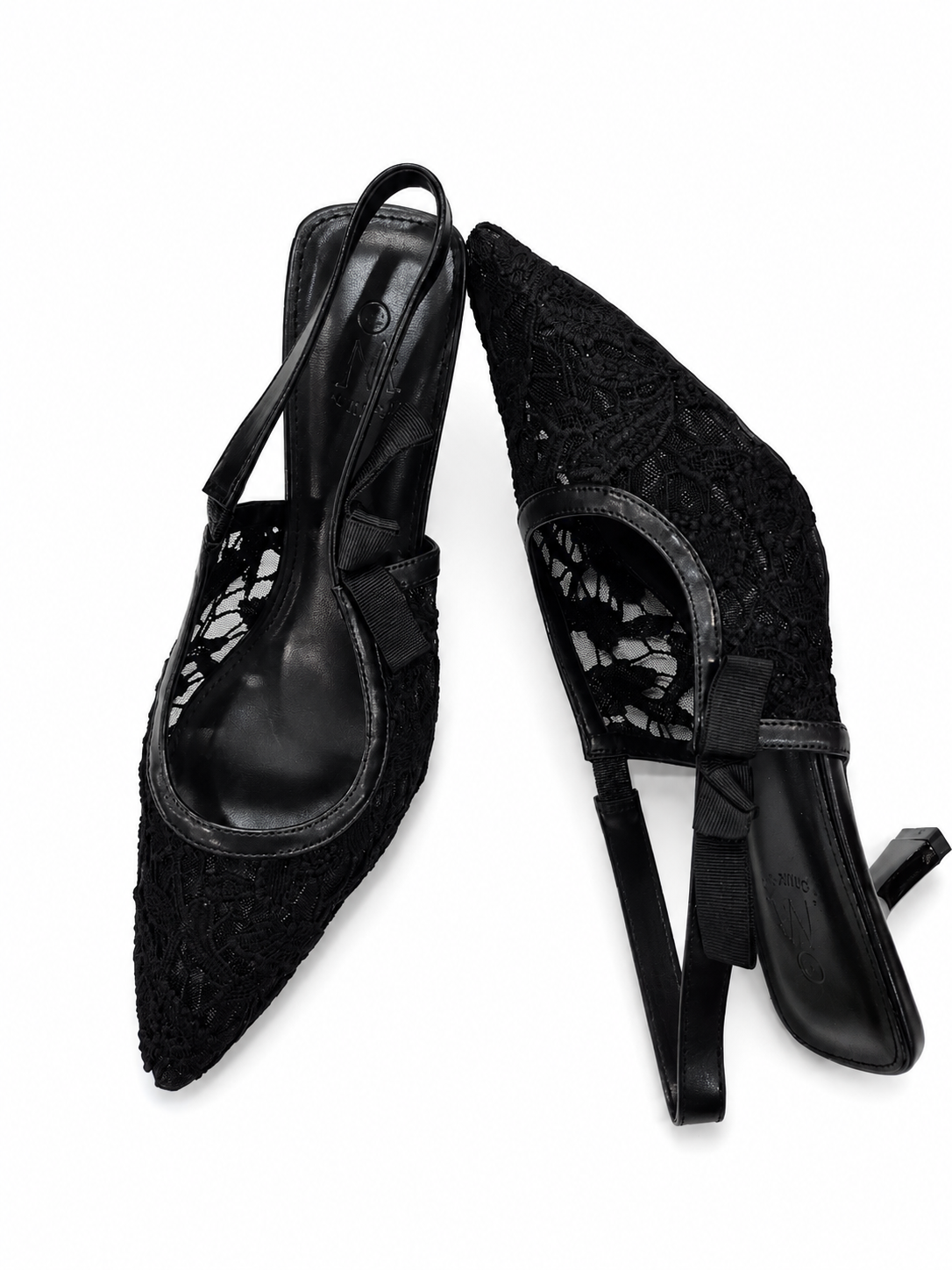 Escarpins Slingback en Dentelle Élégante – Noir & Beige | Talon 6 cm | Tailles 41–44