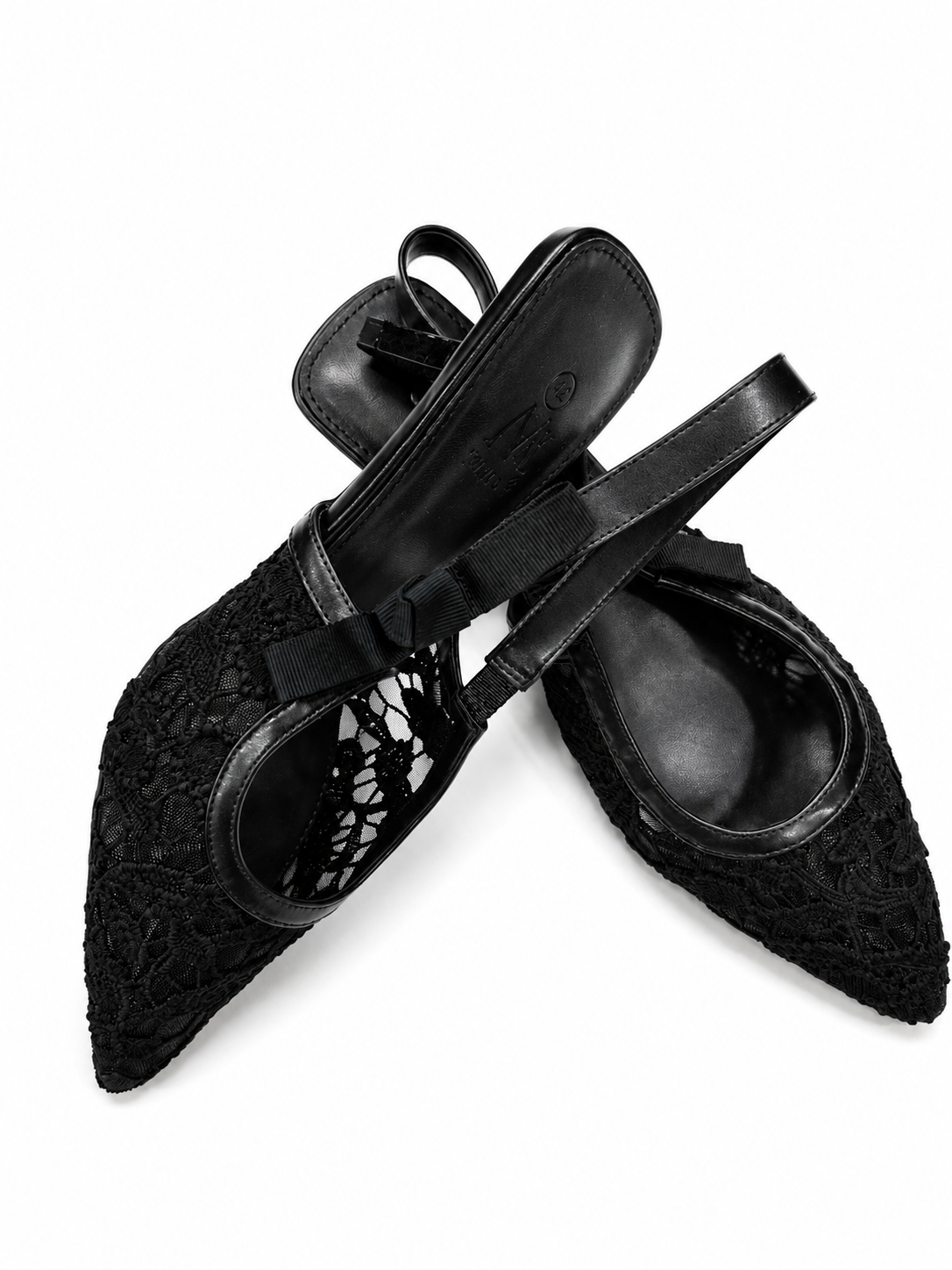 Escarpins Slingback en Dentelle Élégante – Noir & Beige | Talon 6 cm | Tailles 41–44