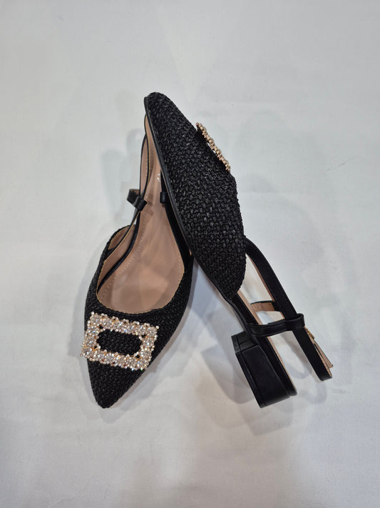 Escarpins Slingback Élégants avec Boucle Strass – Talon 3 cm (EU 41–44)
