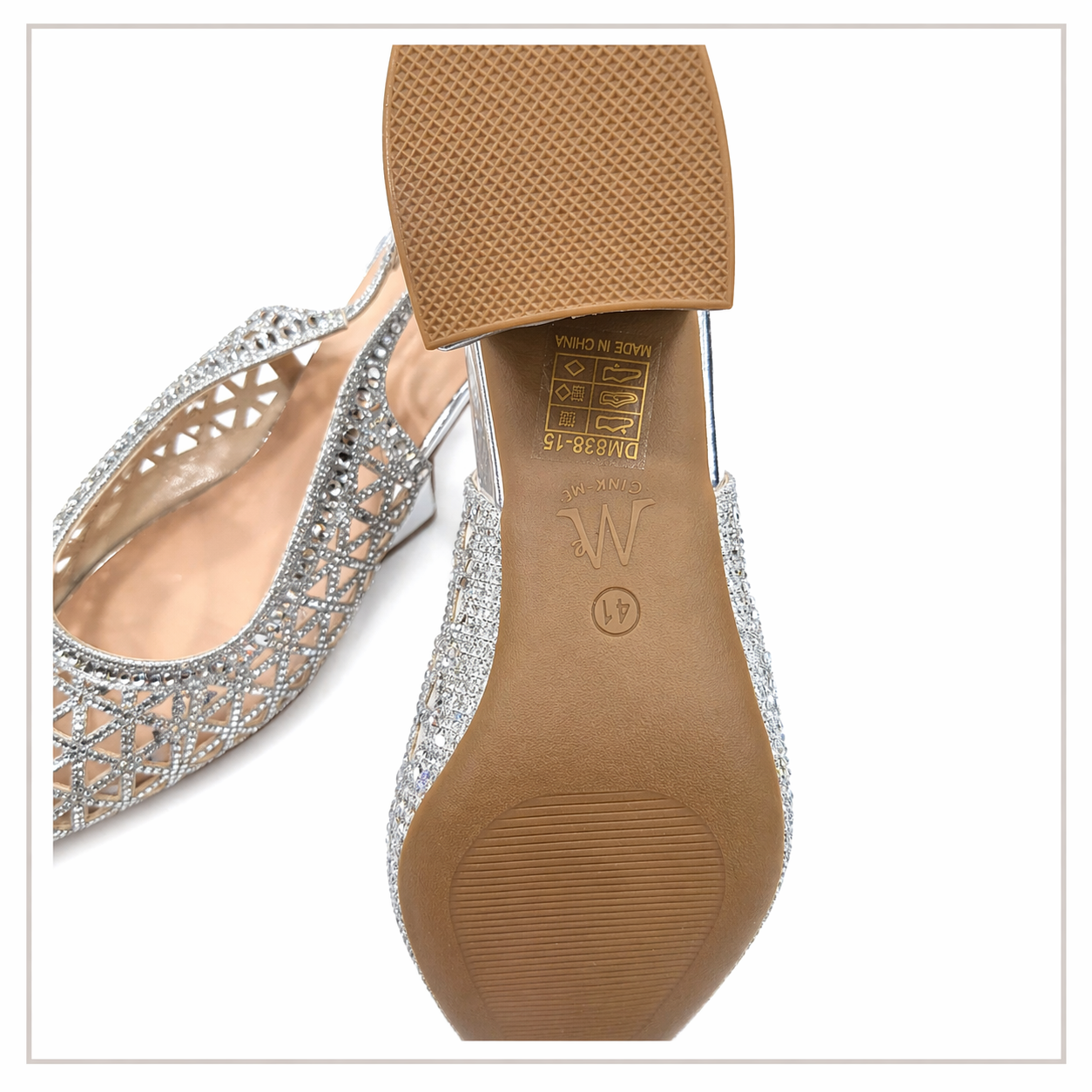 Escarpins slingback à strass – talon 6 cm – tailles 41-43