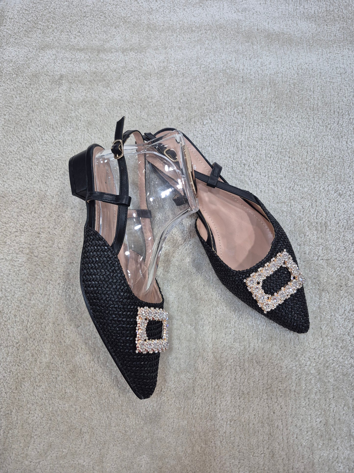 Escarpins Slingback Élégants avec Boucle Strass – Talon 3 cm (EU 41–44)