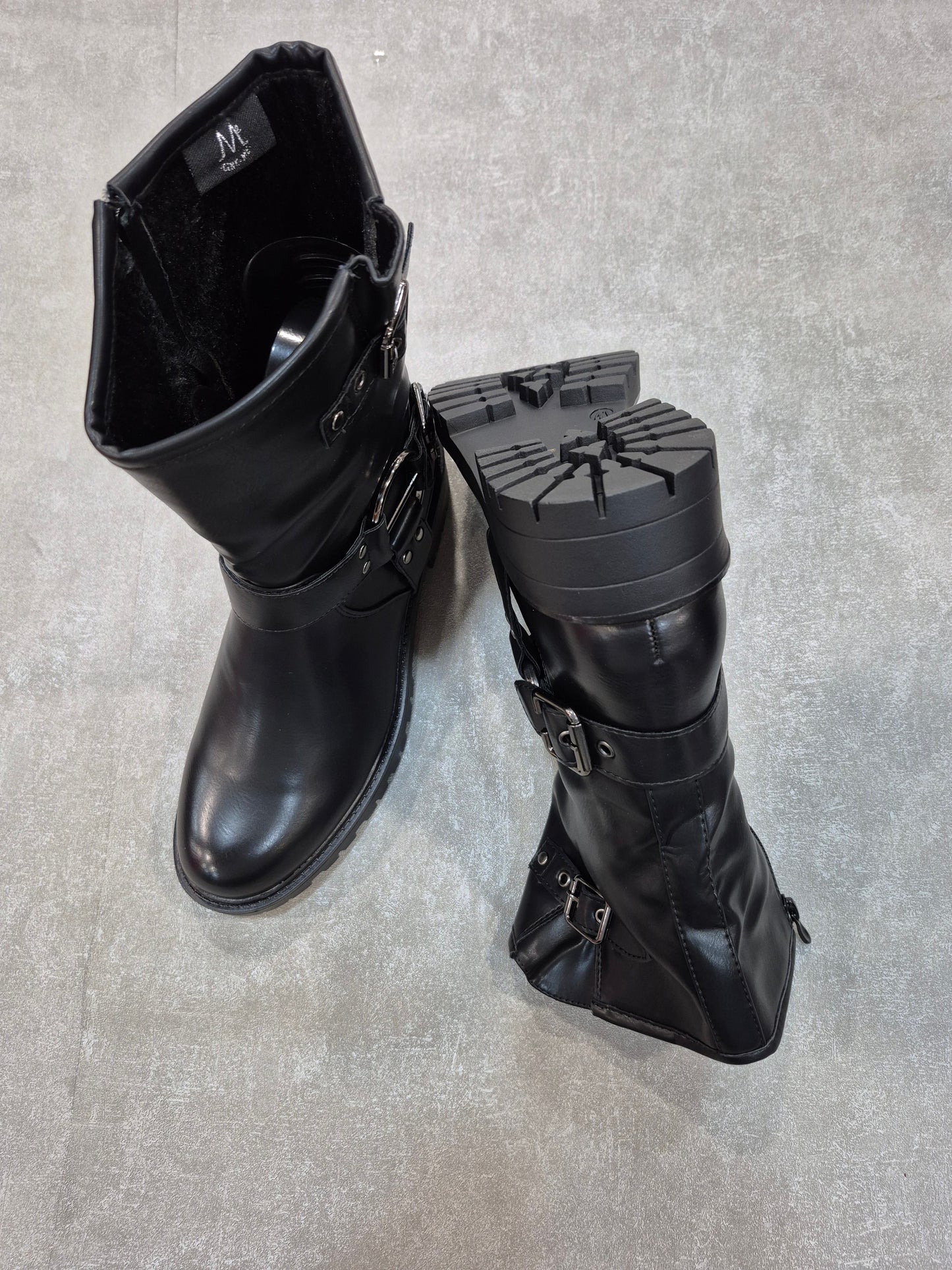 Women's black faux leather boots