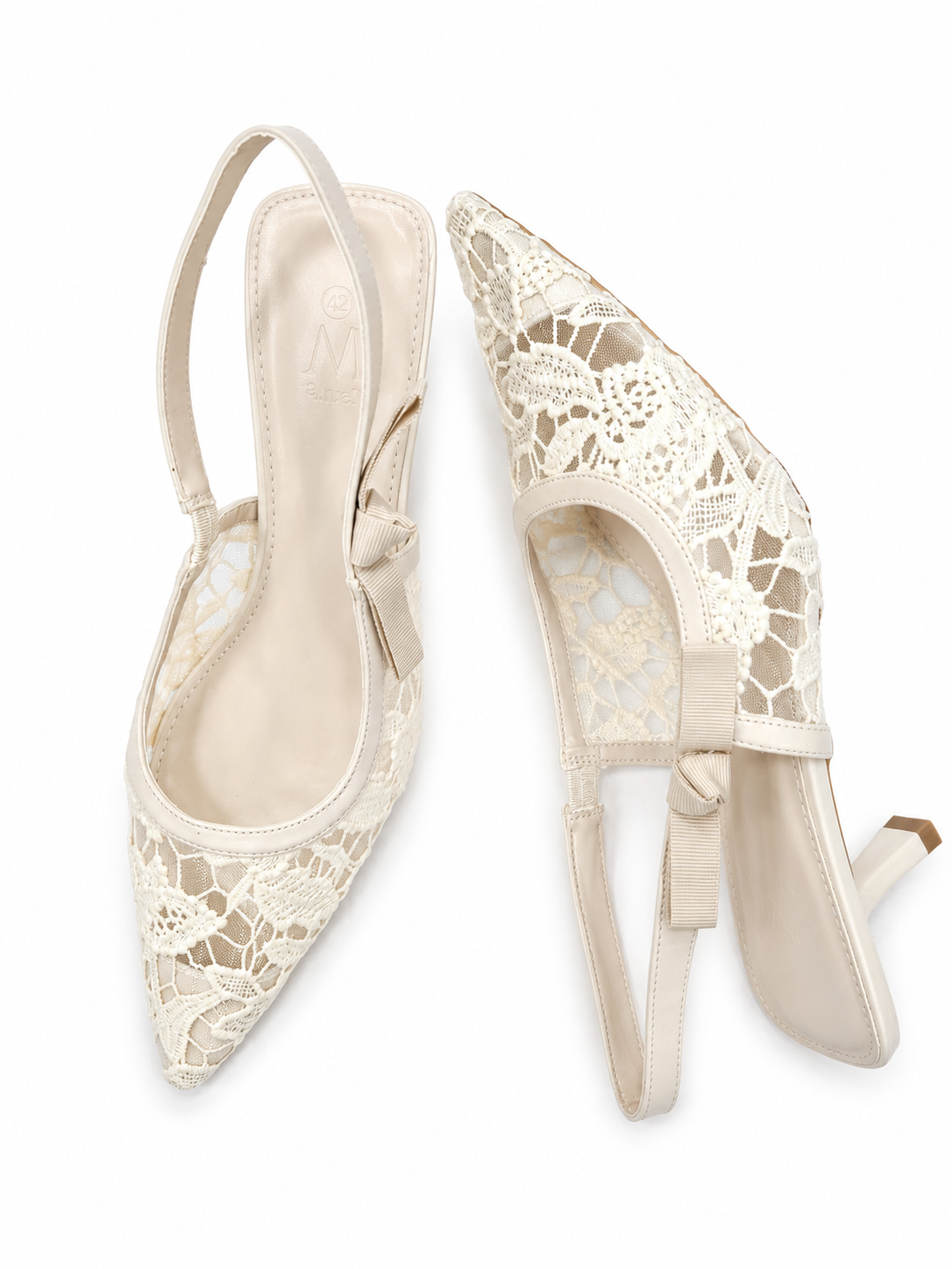 Escarpins Slingback en Dentelle Élégante – Noir & Beige | Talon 6 cm | Tailles 41–44