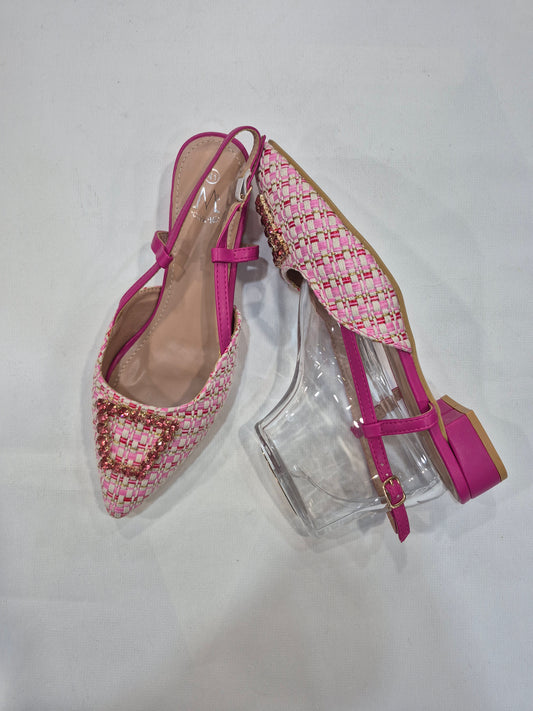 Chaussures plates femme slingback rose tressées à bout pointu (41–44)
